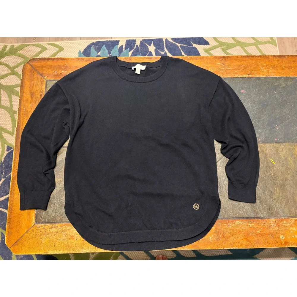 Michael Kors Womens XL Black Knit Crewneck Sweater High Low Hem RN111818
